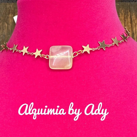 12” Fluorite gold statement stars rosary link chain choker necklace - Picture 2 of 6